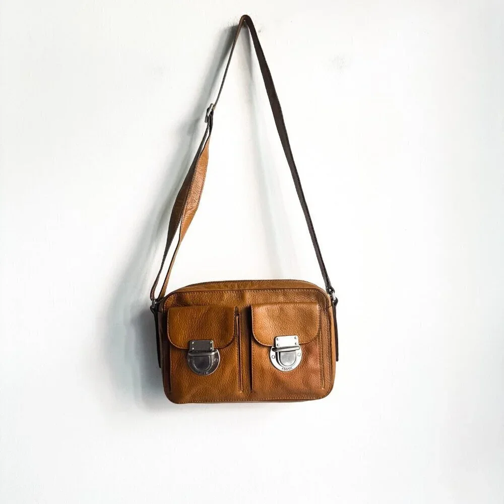 FOSSIL Riley Camel Brown Leather Messenger Bag Purse Crossbody  NEW